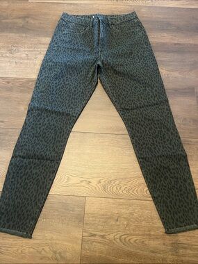 LOFT Olive Green Leopard Print Skinny Jeans